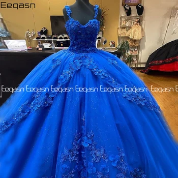 Eeqasn Prabanga Royal Blue Vakaro Suknelės Ilgio Moterys, vestidos de fiesta de noche Nėrinių Appliques Kamuolys Suknelė Sławna Dress 2021