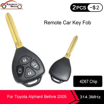 KEYECU 2 Vnt/daug Naujų Pakeitimo Nuotolinio Automobilio Raktas Fob 4 Mygtuką 314.3 MHz 4D67 Chip Toyota Alphard Iki 2005 m. Pūko Peilis