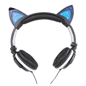 Nauja vaikų animacinių filmų katės ausis galvos montuojami šviesos sulankstomas mobiliosios muzikos per ausines,