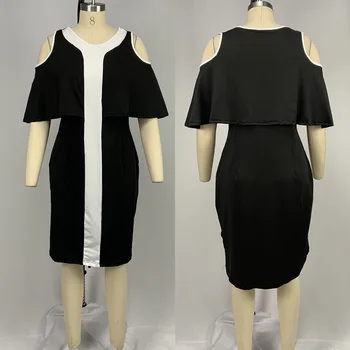 Ruffles Tuščiaviduriai Iš Juodosios Bodycon Suknelė Moterims Kokteilis Suknelės Vasaros Derliaus Office Kratinys Afrikos Elegantiškas Midi Suknelė
