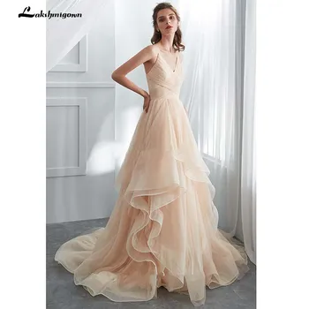Romantiška Spagečiai Dirželiai Šampano Reljefiniai Ilgai Susiėmę Minkštas Tiulis Kamuolys Suknelė Vestuvių Suknelė 2020 Nuotakos Suknelės Vestido De Noiva