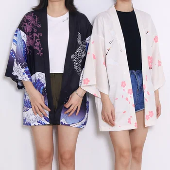 4 Stilius Krano Spausdinti Unisex Kimono Megztinis Palaidinė Haori Obi Unisex Azijos Drabužių Samurajus Kimono Harajuku Streetwear Paplūdimio Kailis