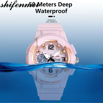 Shifenmei Moterų Žiūrėti Mergaičių Skaitmeninis Top Brand Žiūrėti Moterų Vandeniui LED Sporto Laikrodžiai Ponios Apyrankė Laikrodis zegarek damski