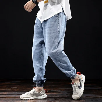 Mados Streetwear Vyrų Džinsai Loose Fit Džinsai Krovinių Kelnės Spausdinti Dizaineris Haremo Kelnės Derliaus Hip-Hop Džinsai Vyrams Poilsiu Kelnės