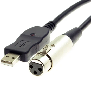 Juoda USB Vyras į 3 Pin XLR Female Microphone MIC Studio Garso Link Cable