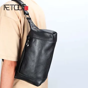 AETOO Naujas vyrų krepšys vyrų krepšys oda retro paprasta pirmasis sluoksnis karvės odos krūtinės maišelį lauko laisvalaikio sportinis krepšys jaunimo