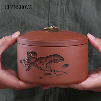 CHANSHOVA Raudonos Molio arbatos caddy Uždaromos nuo drėgmės 700ml arbatos talpykla Kinijos retro stiliaus keramikos arbatos dėžutė